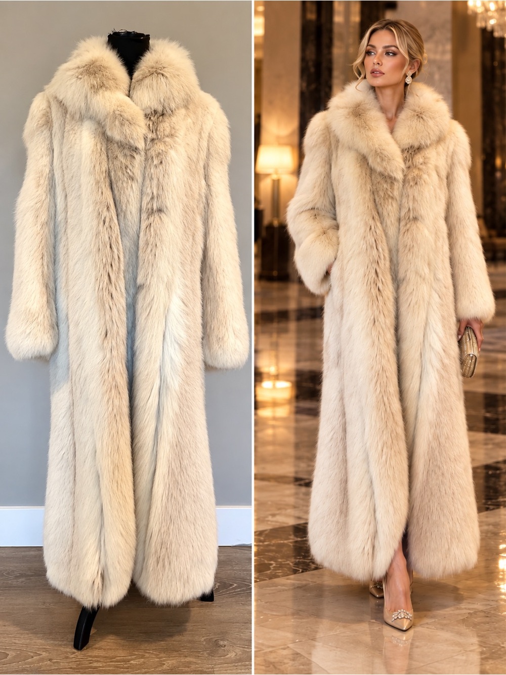 Furs by Lister Edmonton Vintage Ivory Full Length Blue/Shadow Fox Fur Coat Sz S